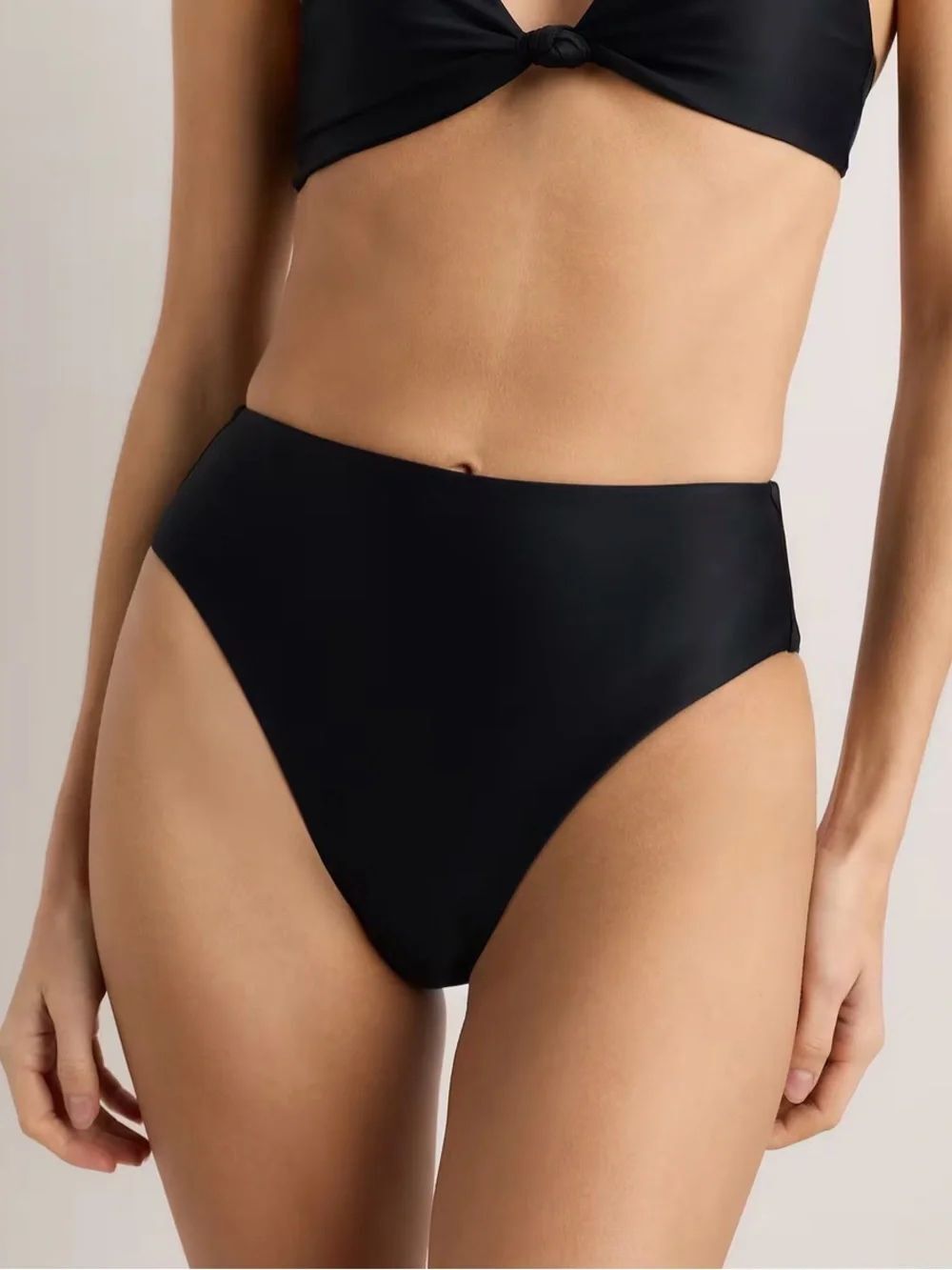 New Quince Italian High Rise High Leg Bikini Bottom Black Size XL
